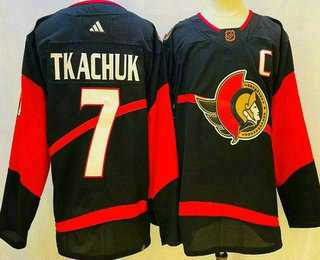 Mens Ottawa Senators #7 Brady Tkachuk Black 2022 Reverse Retro Authentic Jersey->ottawa senators->NHL Jersey